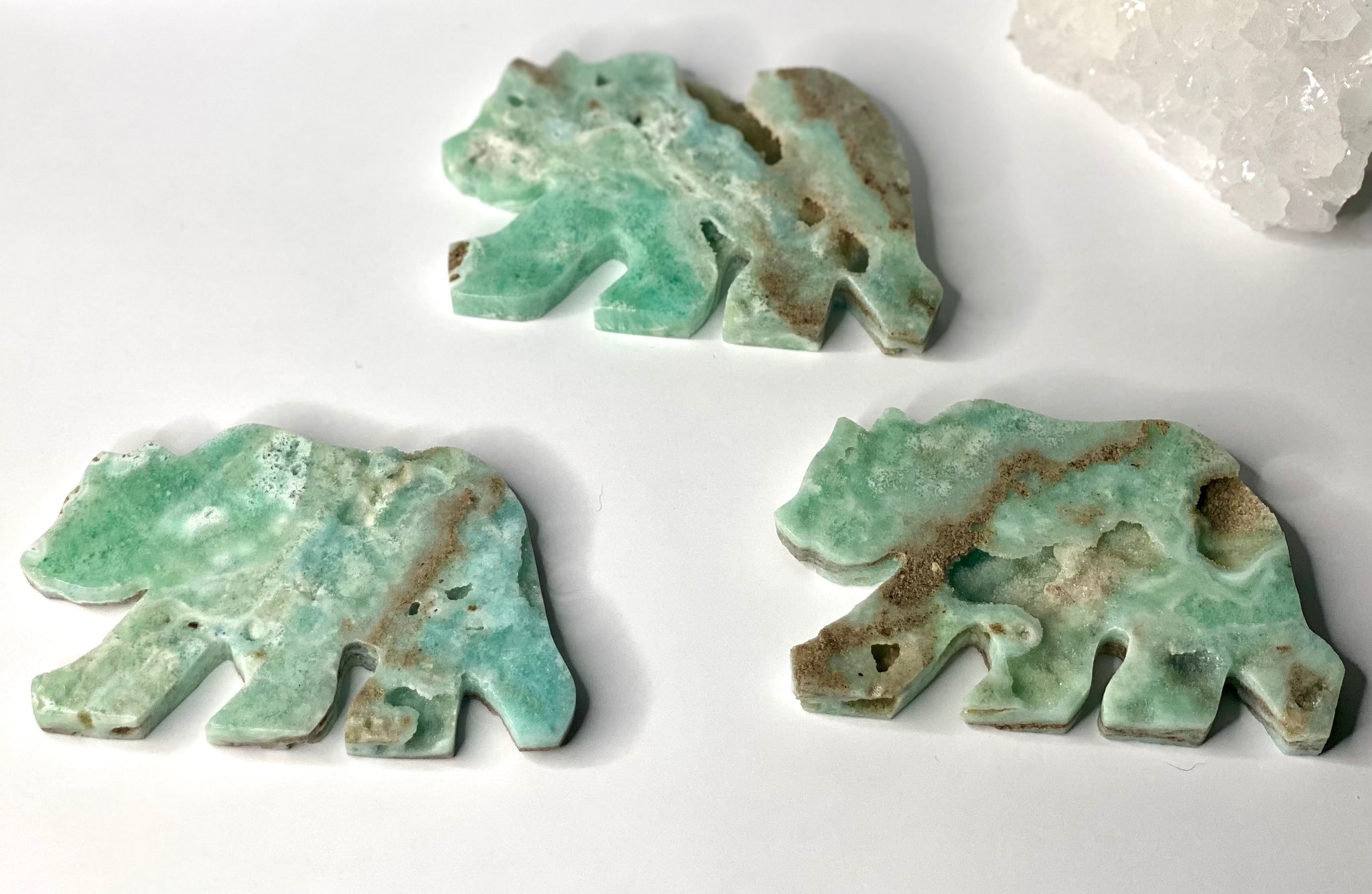 High Quality Blue Green Aragonite Bear Carving
