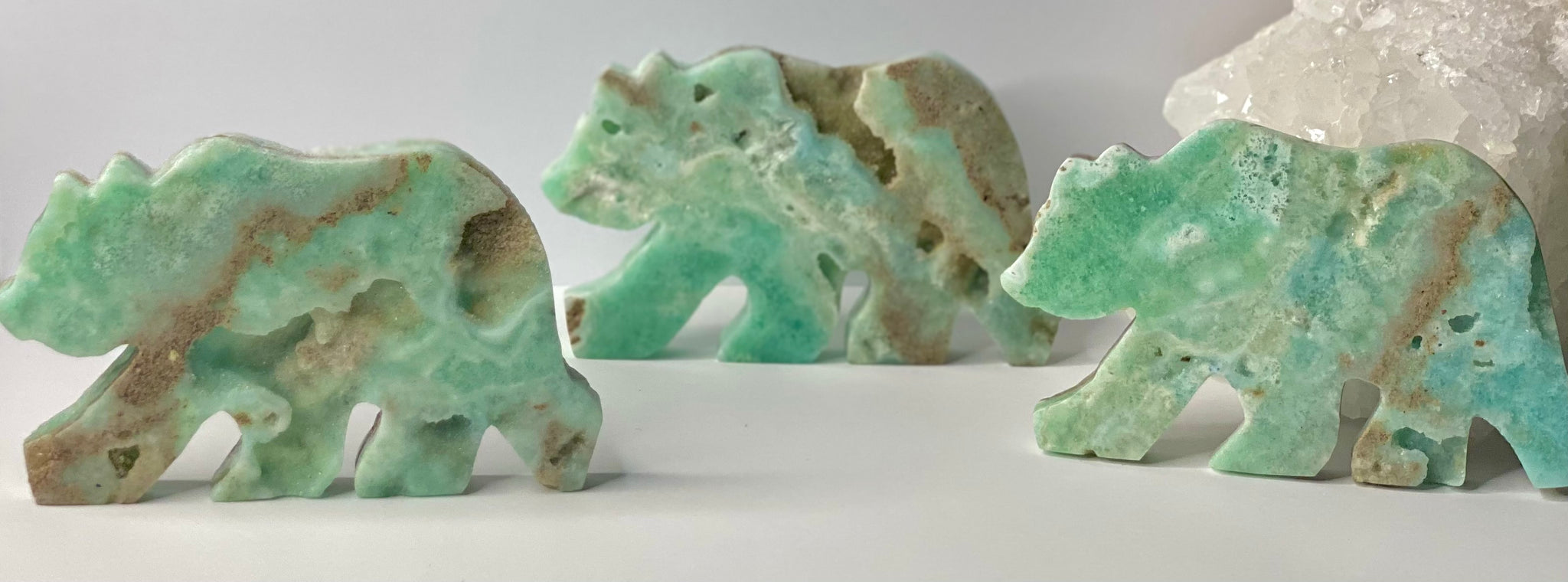 High Quality Blue Green Aragonite Bear Carving